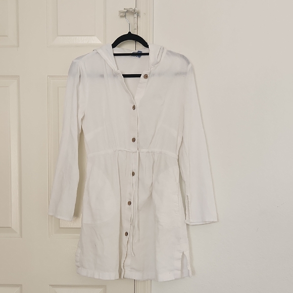 St John Bay Swim White Button Up Cotton Swim Top Sz Large - Picture 1 of 9